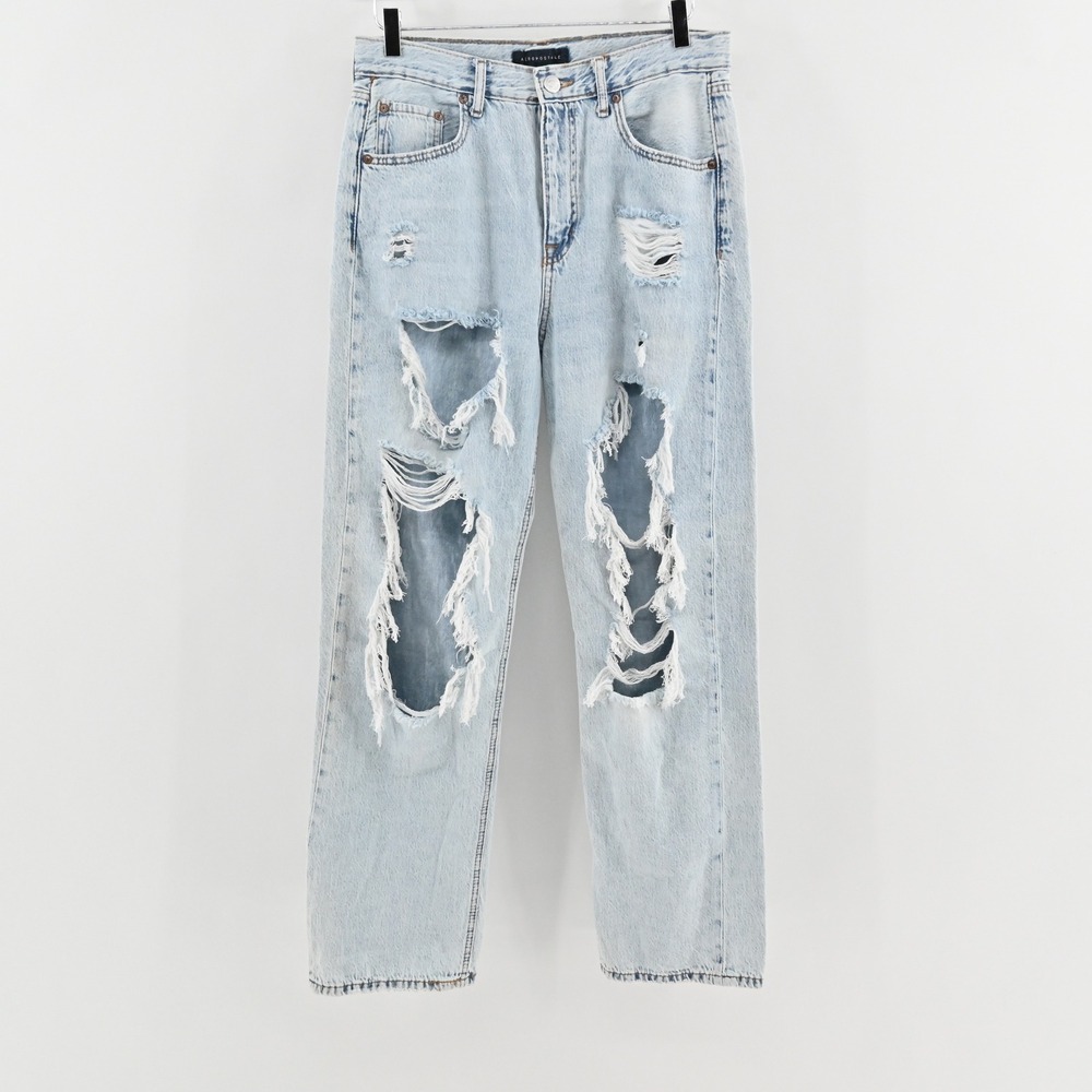 Aeropostale‎ Womens 90s Baggy Jeans Size 12 Light Wash Destroyed Ripped Denim